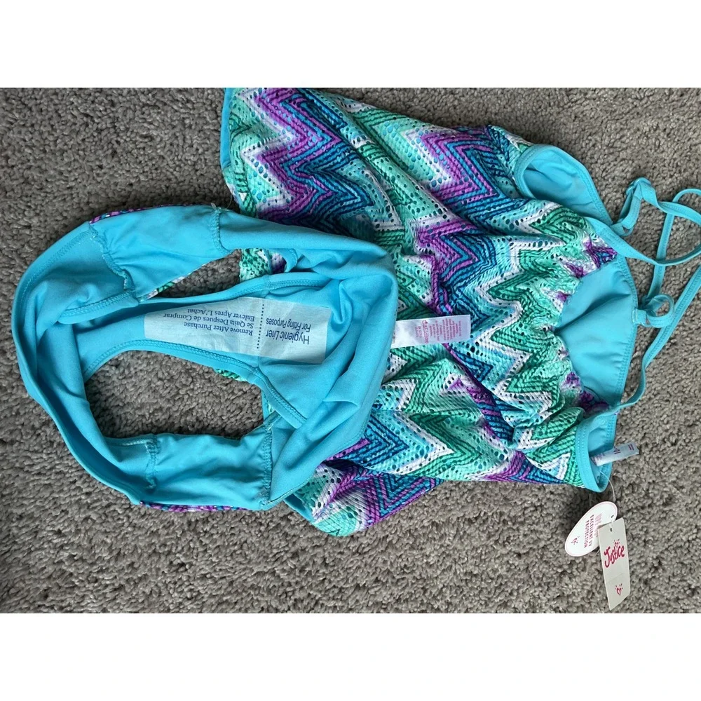 NWT Justice Girls Teal Purple Swimsuit Set UPF 50+ Size 10 Plus